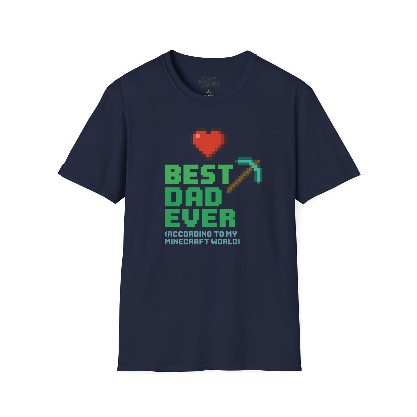 navy t-shirt with best dad ever according to my minecraft world gamer dad gift design
