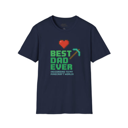 navy t-shirt with best dad ever according to my minecraft world gamer dad gift design
