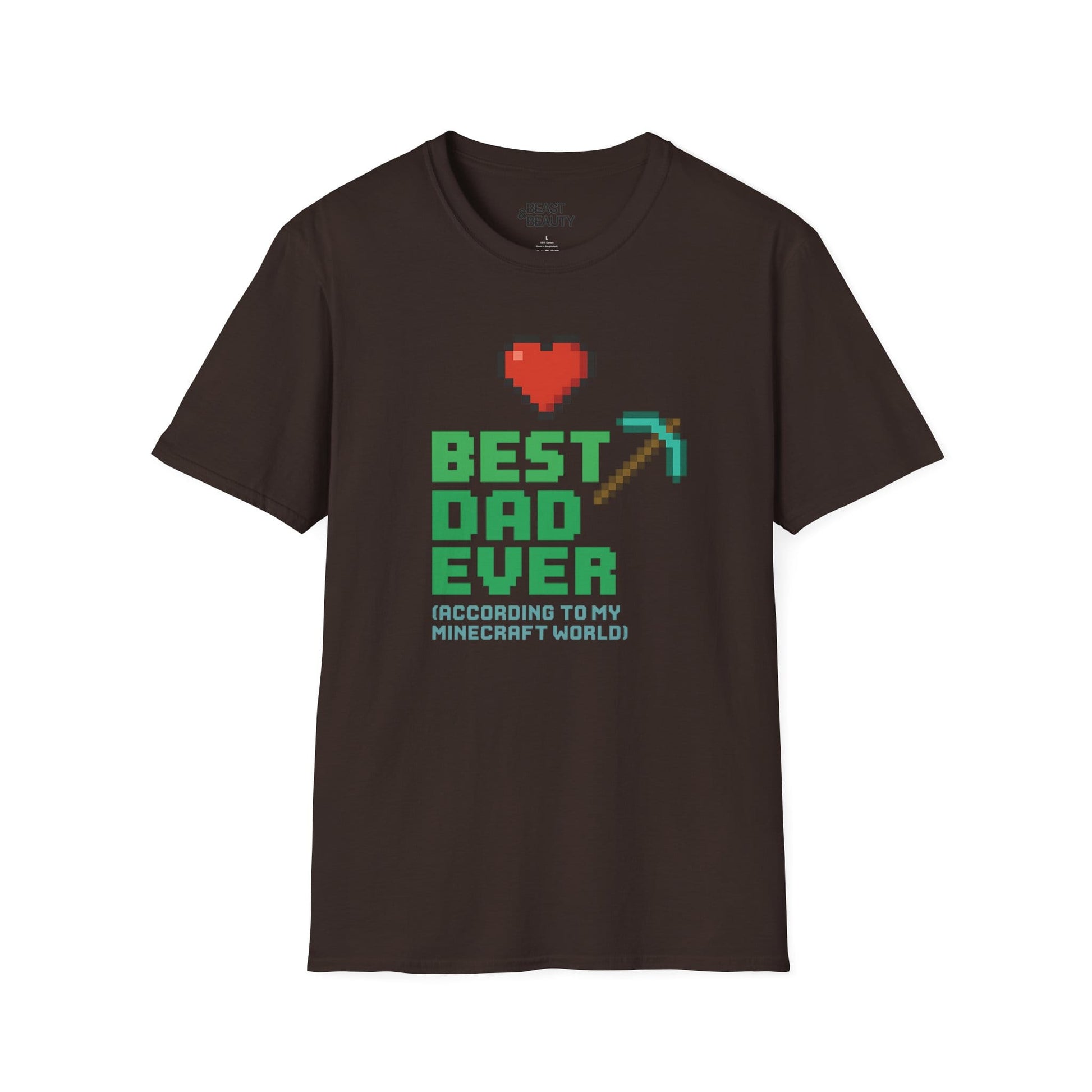 dark chocolate t-shirt with best dad ever according to my minecraft world funny dad slogan