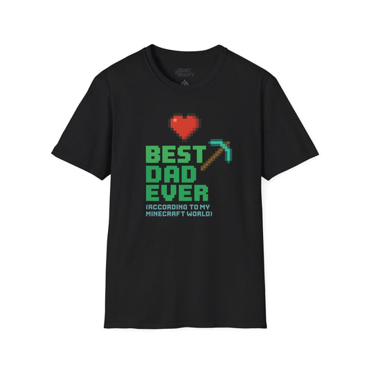 black t-shirt with best dad ever according to my minecraft world gaming design