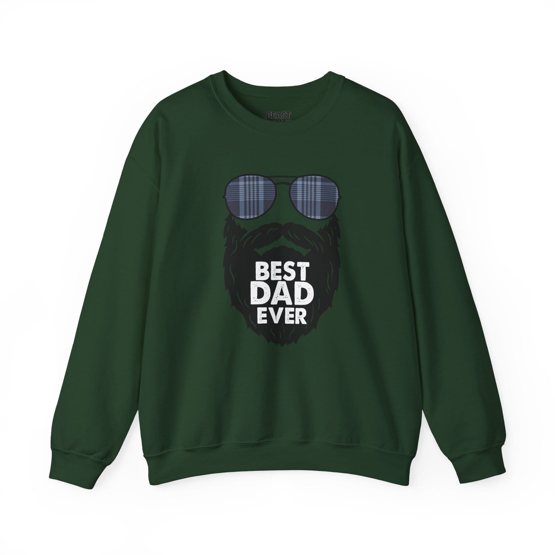 forest green best dad ever sweatshirt with bearded aviator funny dad design