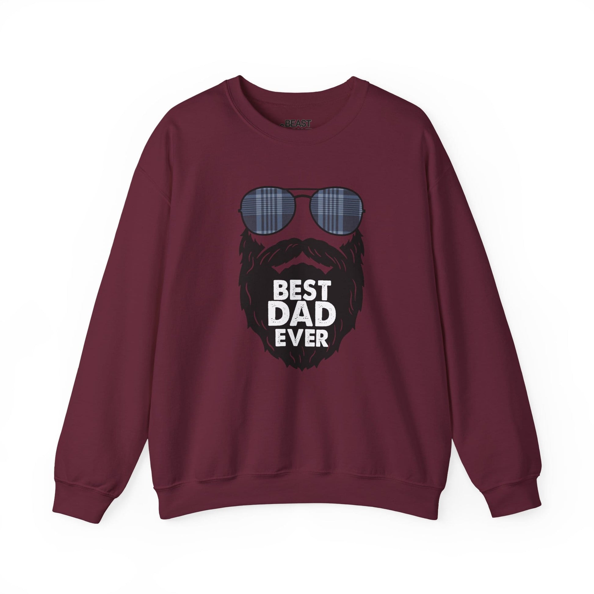 white crewneck sweatshirt with best dad ever bold bearded dad slogan print