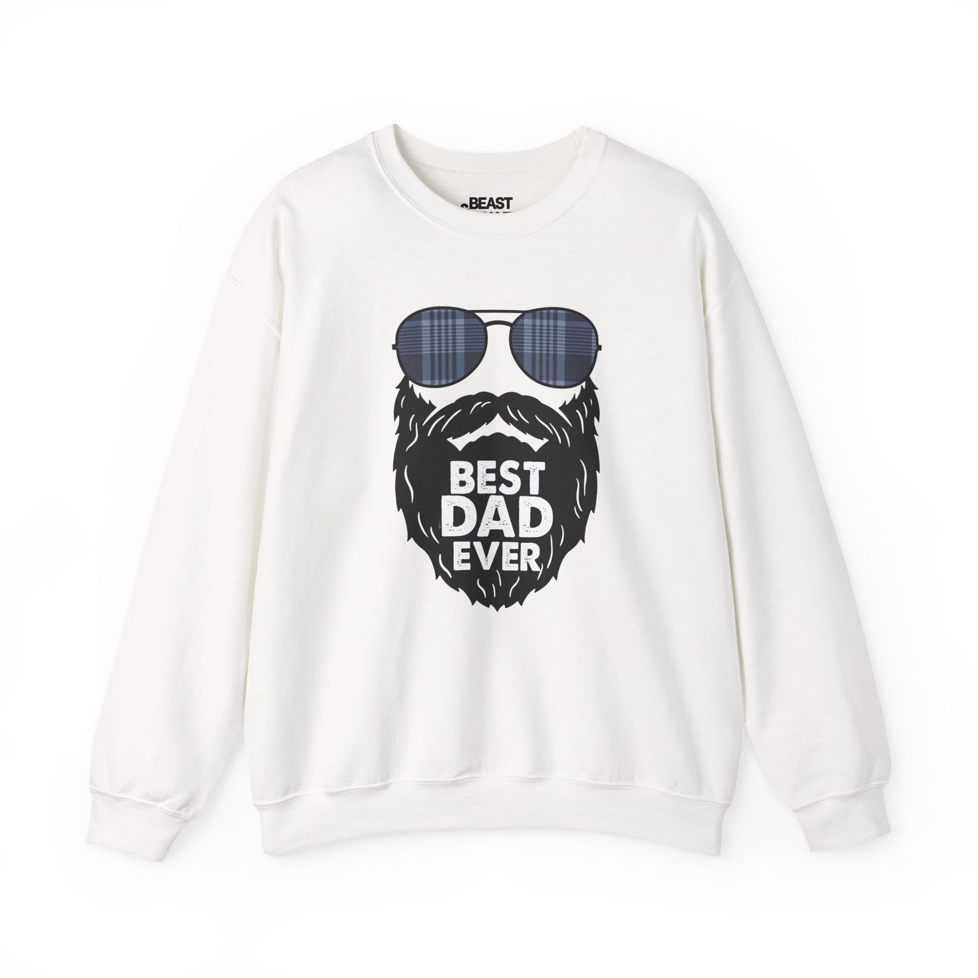 red crewneck sweatshirt with best dad ever distressed bearded aviator print