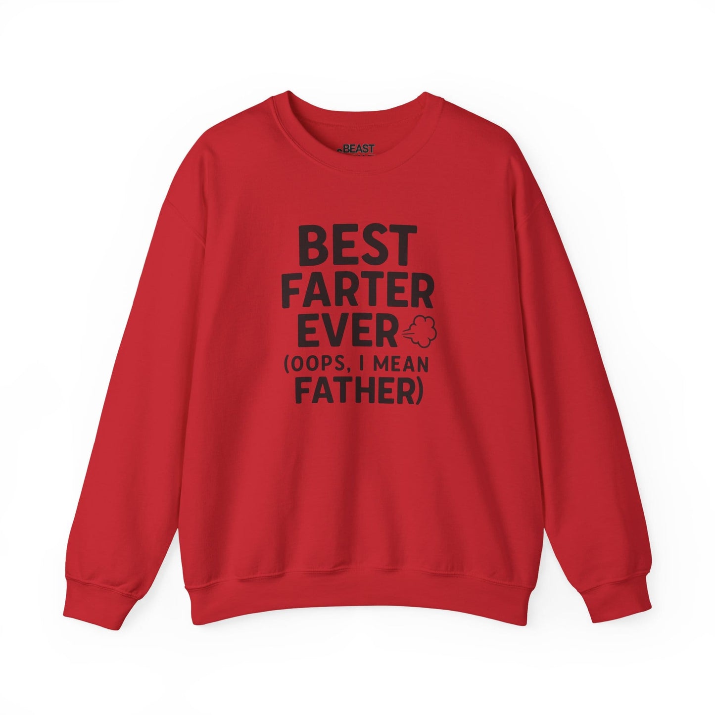 red sweatshirt with best farter ever novelty dad gift slogan