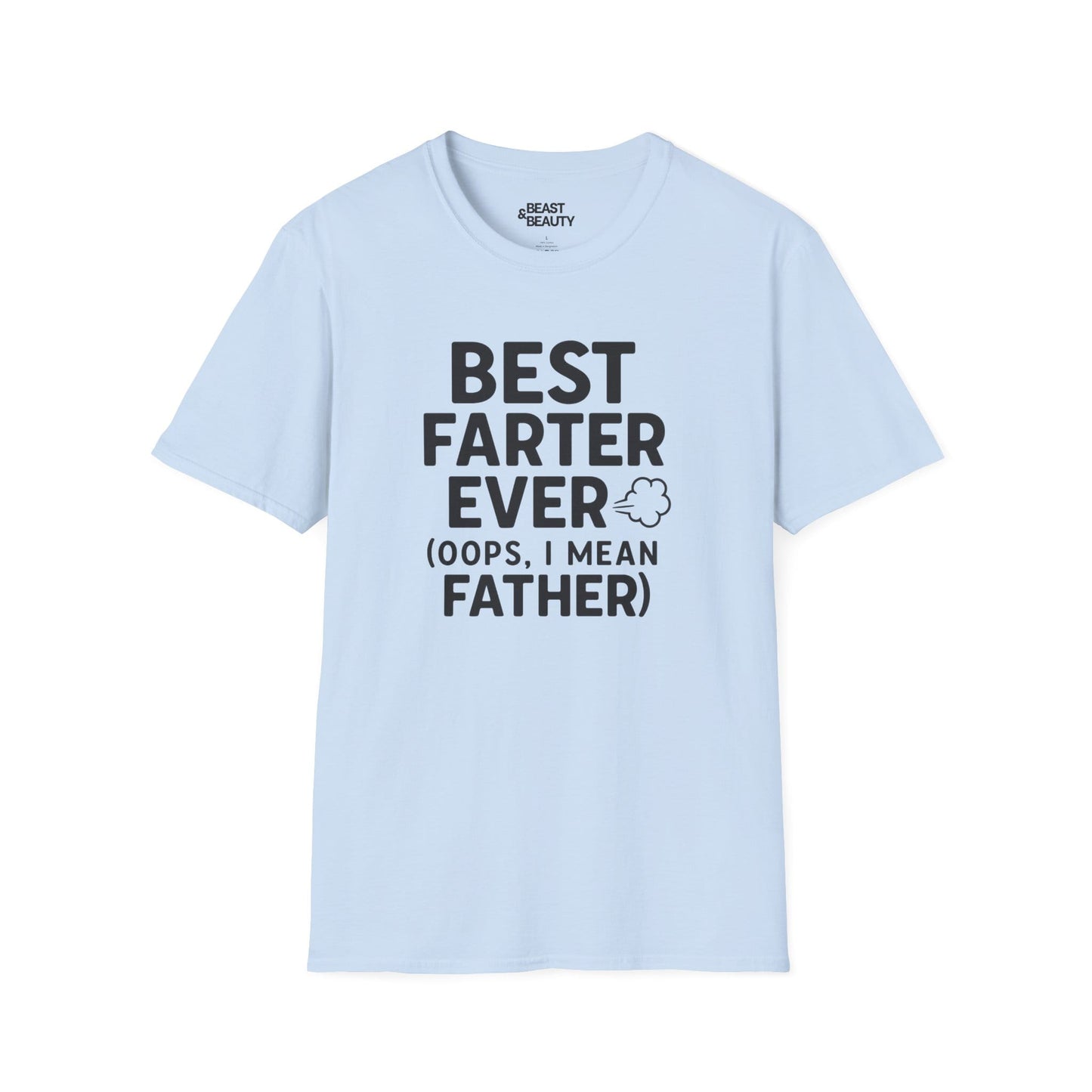 light blue t-shirt with Best Farter Ever funny dad birthday gift design