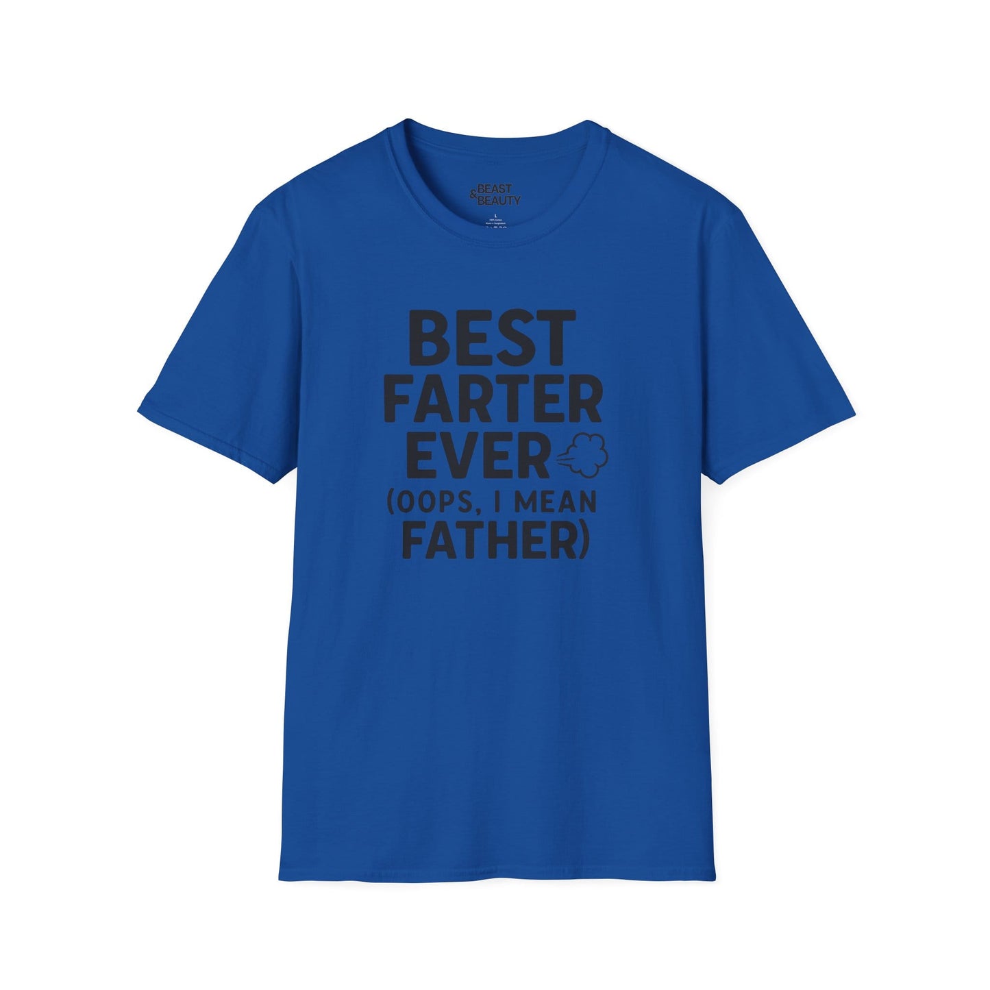 royal blue t-shirt with Best Farter Ever humorous slogan tee for dads