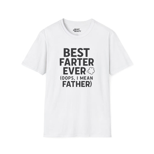white t-shirt with Best Farter Ever bold typography funny dad gift