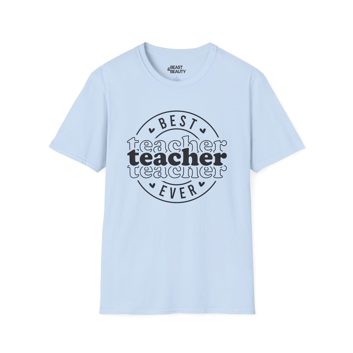 natural t-shirt with best teacher ever printed graphic for educators