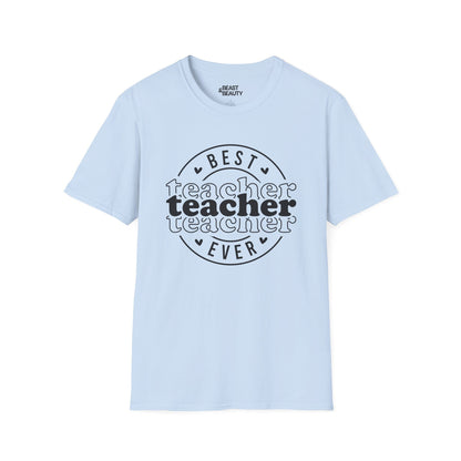 natural t-shirt with best teacher ever printed graphic for educators