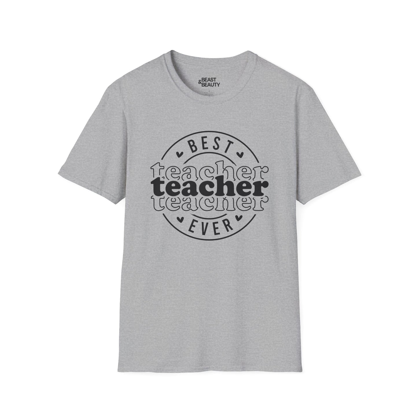 white t-shirt with best teacher ever graphic design ideal teacher gift
