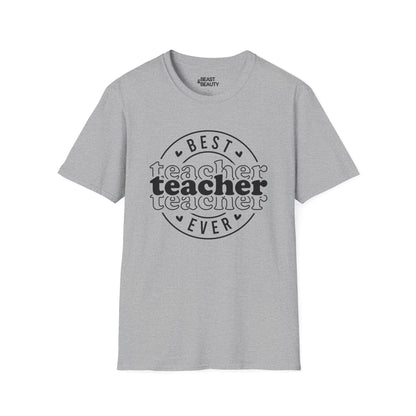 white t-shirt with best teacher ever graphic design ideal teacher gift