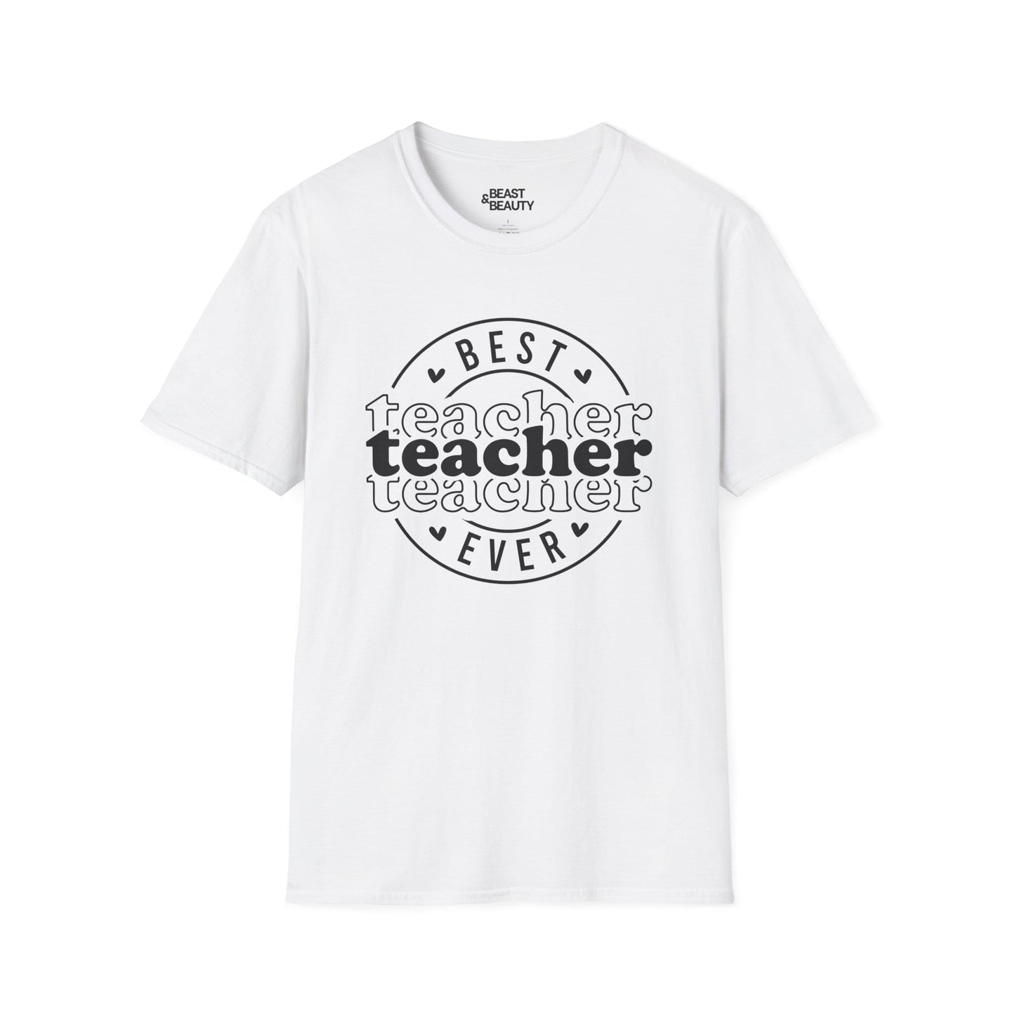 light blue t-shirt with best teacher ever graphic design for teacher appreciation gift