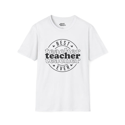 light blue t-shirt with best teacher ever graphic design for teacher appreciation gift