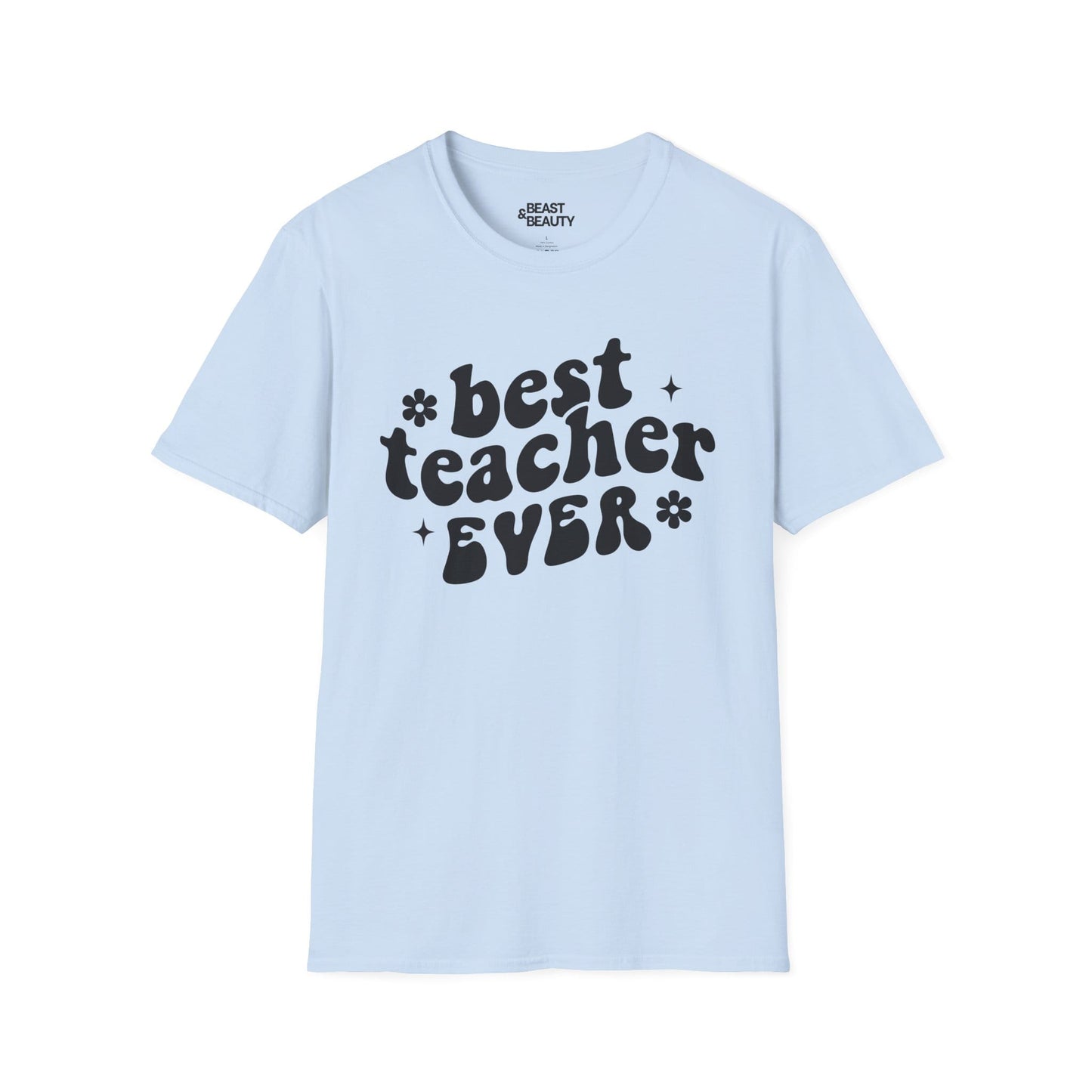 natural colour t-shirt with best teacher ever vintage-style graphic for educators