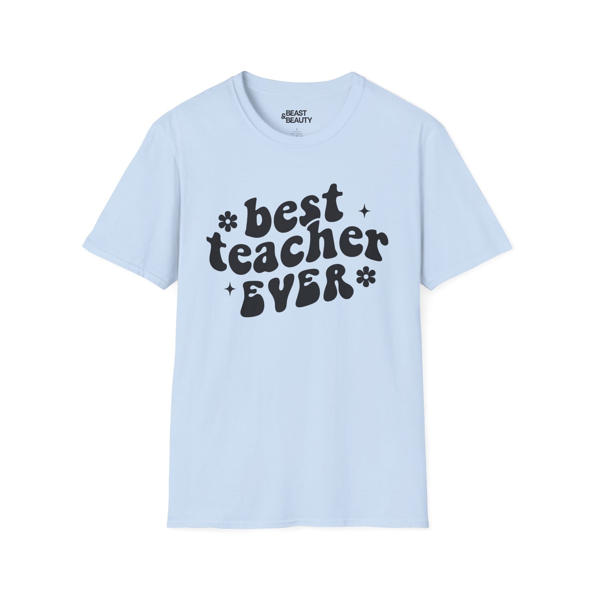 natural colour t-shirt with best teacher ever vintage-style graphic for educators