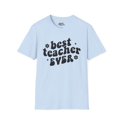 natural colour t-shirt with best teacher ever vintage-style graphic for educators