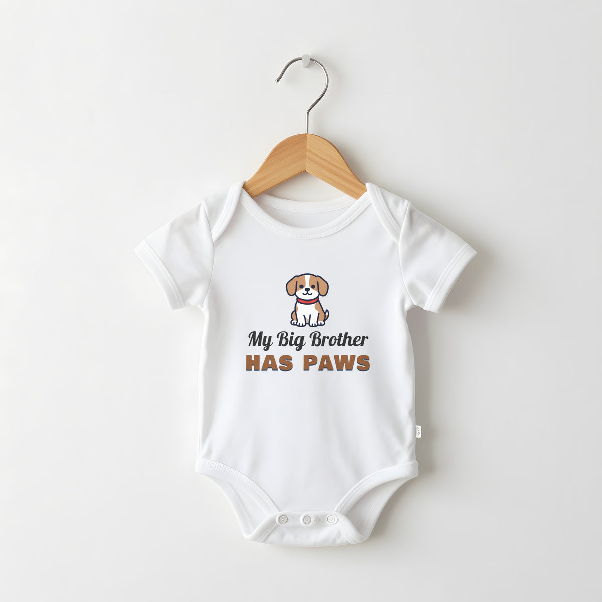 My Big Brother Has Paws white baby grow on a hanger