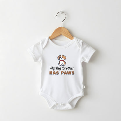My Big Brother Has Paws white baby grow on a hanger