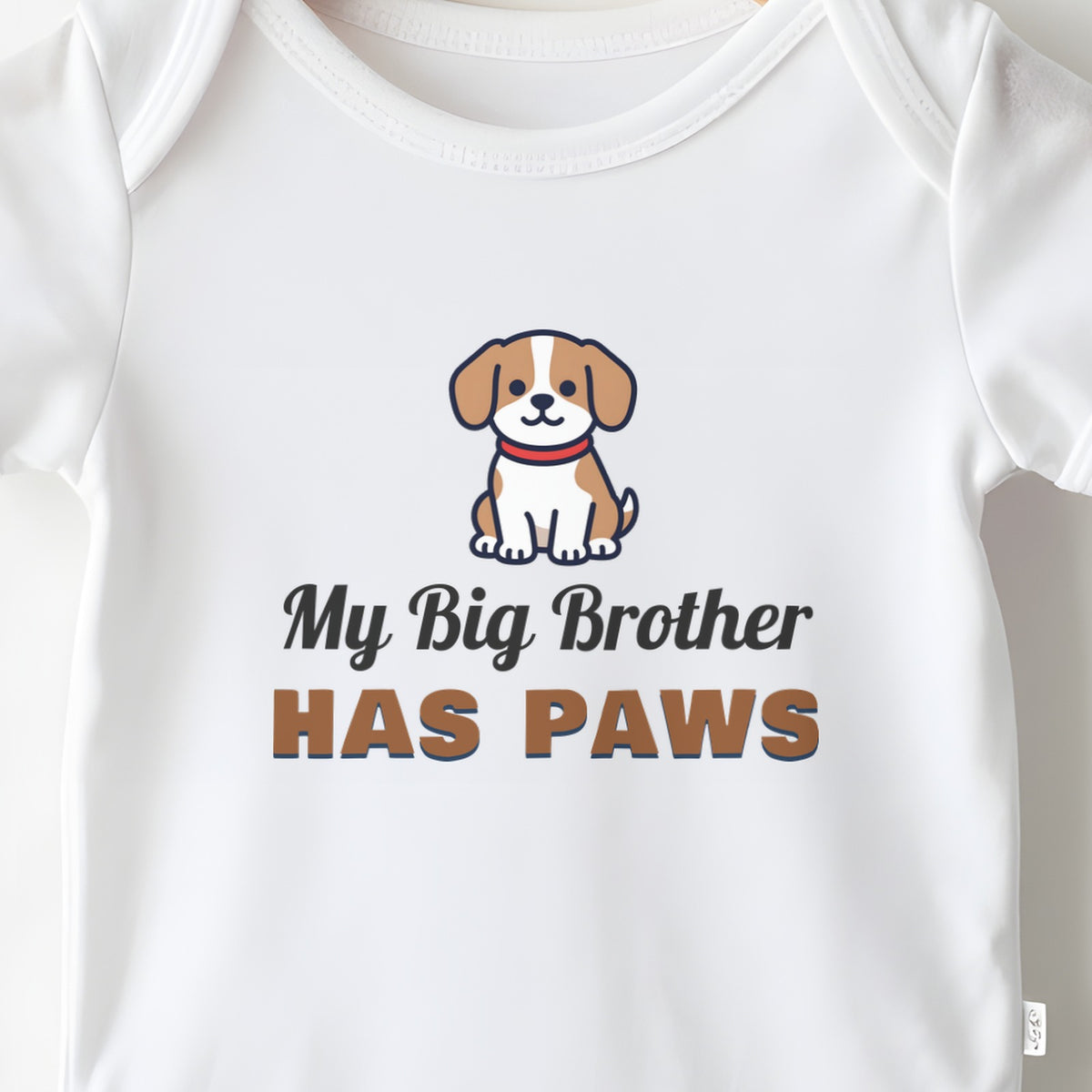 My Big Brother Has Paws baby grow print close-up