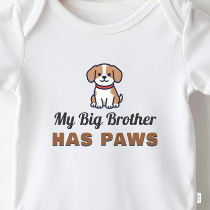 My Big Brother Has Paws baby grow print close-up