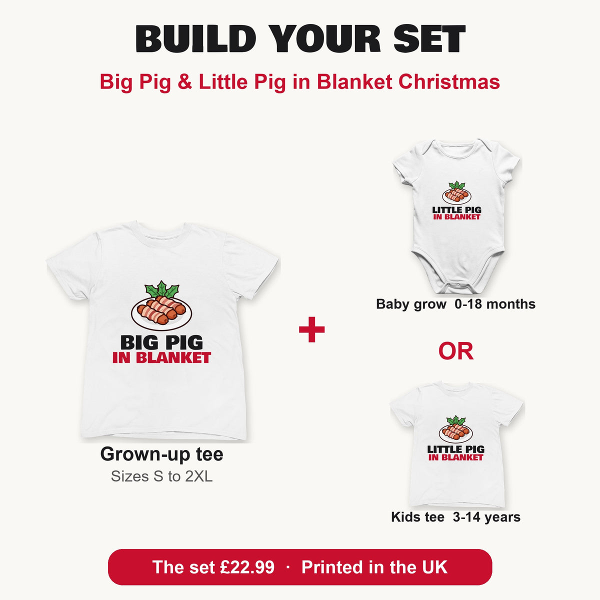 Big Pig & Little Pig in Blanket Christmas matching set build your set: grown-up tee with baby grow or kids tee
