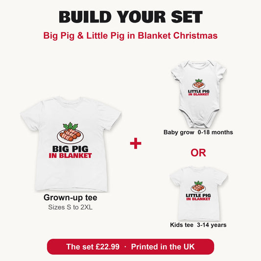 Big Pig & Little Pig in Blanket Christmas matching set build your set: grown-up tee with baby grow or kids tee