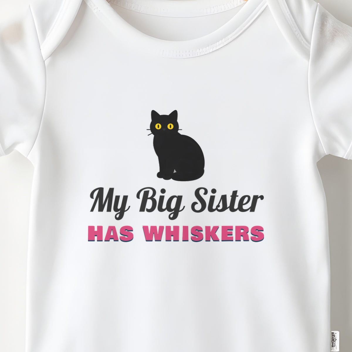 My Big Sister Has Whiskers baby grow print close-up