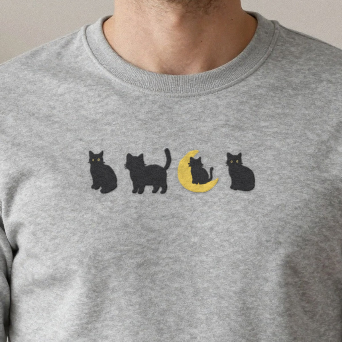 Black Cats Embroidered Sweatshirt close-up