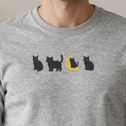 Black Cats Embroidered Sweatshirt close-up
