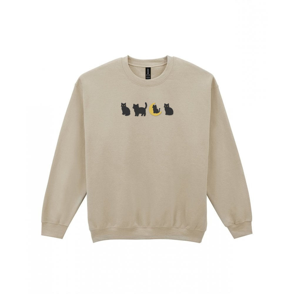 Black Cats Embroidered Sweatshirt in Sand