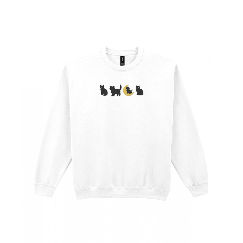 Black Cats Embroidered Sweatshirt in White