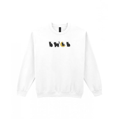 Black Cats Embroidered Sweatshirt in White