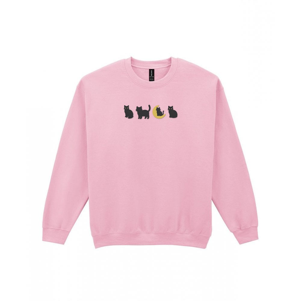 Black Cats Embroidered Sweatshirt in Light Pink