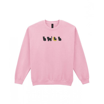 Black Cats Embroidered Sweatshirt in Light Pink