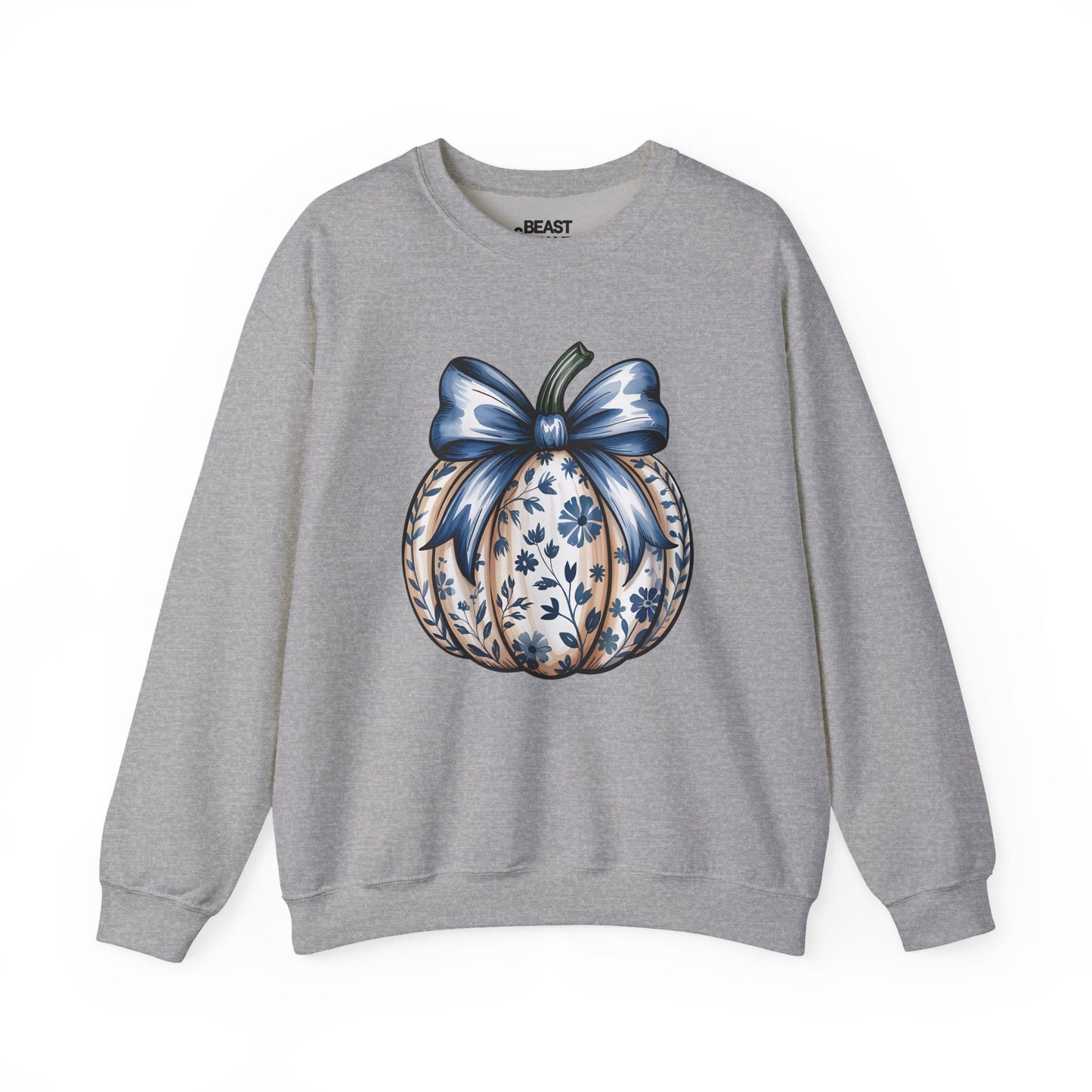 sport grey sweatshirt with blue bow pumpkin design for women