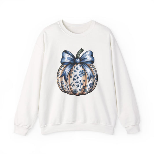 Blue Bow Pumpkin Sweatshirt - funny sweatshirt by Cheeky Business