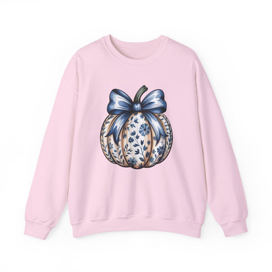 Blue Bow Pumpkin Sweatshirt - funny sweatshirt by Cheeky Business