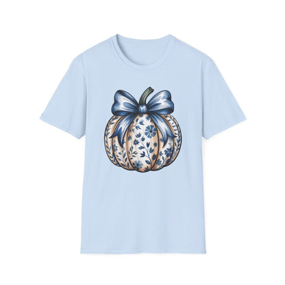 Blue Pumpkin Bow Graphic T-Shirt - funny t-shirt by Cheeky Business