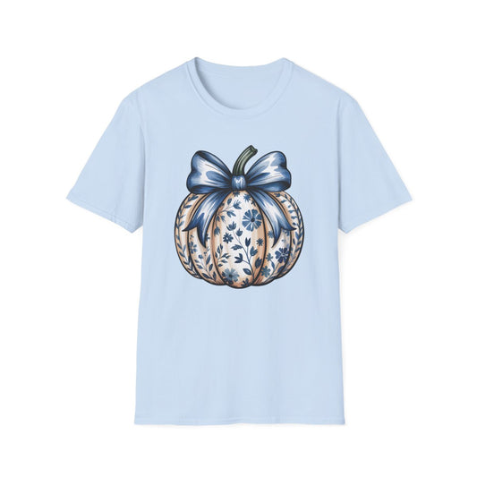 Blue Pumpkin Bow Graphic T-Shirt - funny t-shirt by Cheeky Business