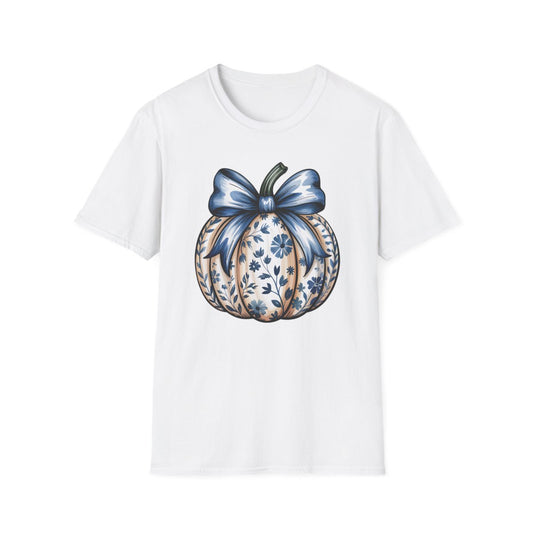 Blue Pumpkin Bow Graphic T-Shirt - funny t-shirt by Cheeky Business