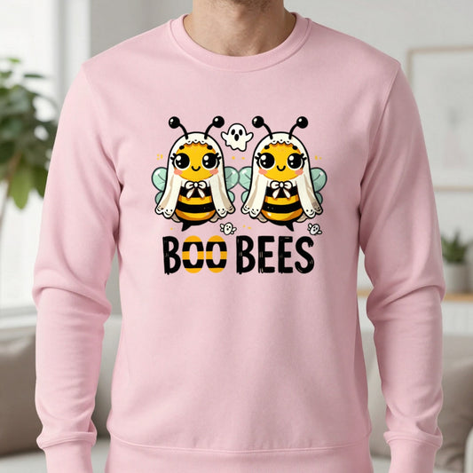 Boo Bees Halloween Sweatshirt in Light Pink, worn, our photo
