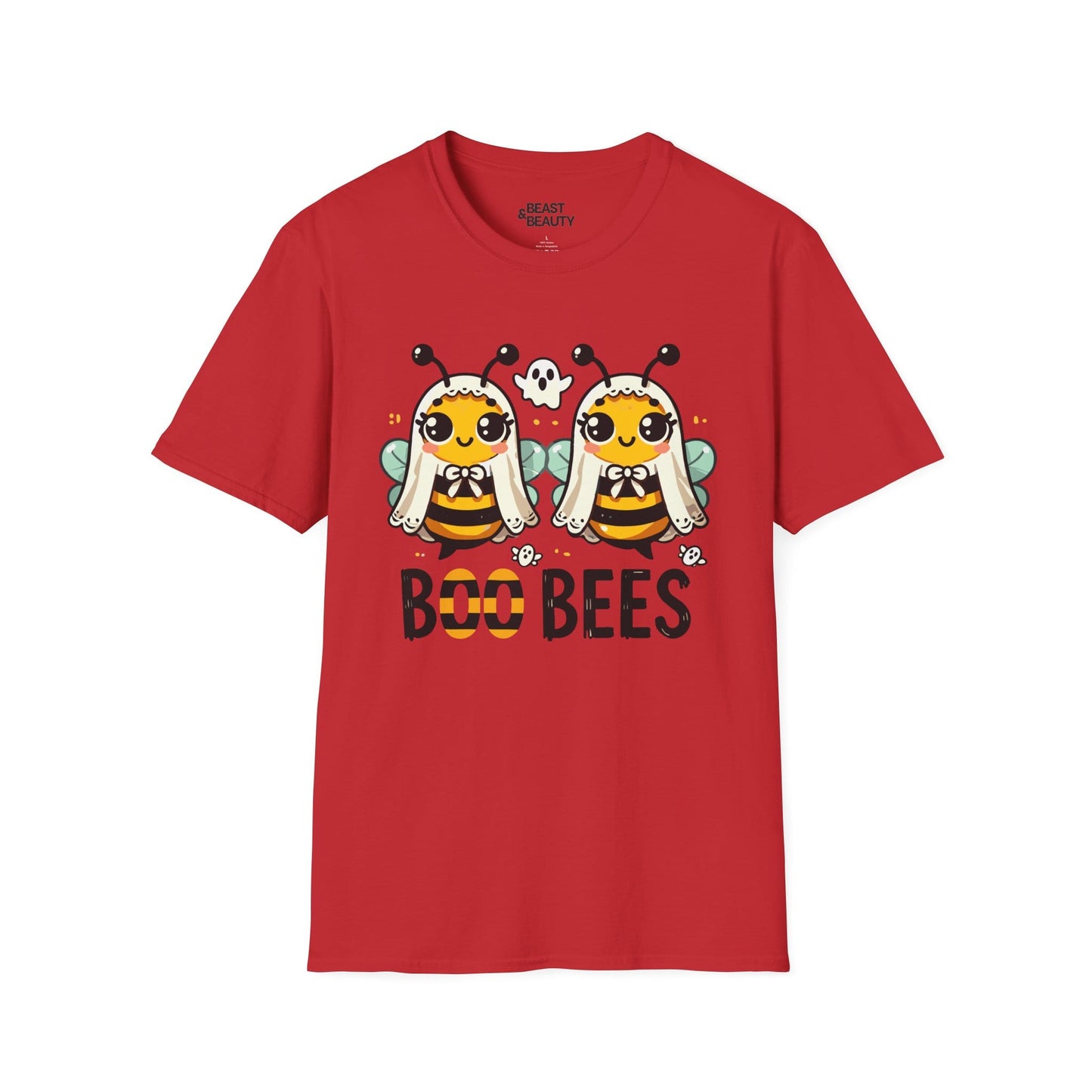 white t-shirt with boo bees cute ghost bee halloween print