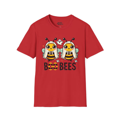 white t-shirt with boo bees cute ghost bee halloween print