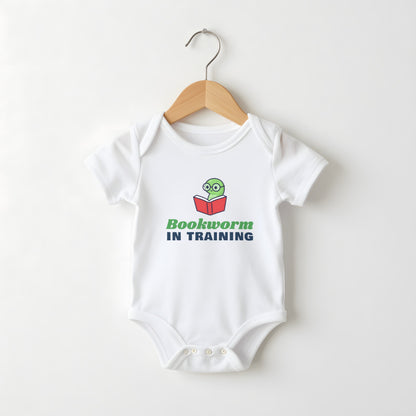 Bookworm In Training white baby grow on a hanger