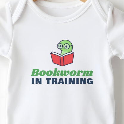 Bookworm In Training baby grow print close-up