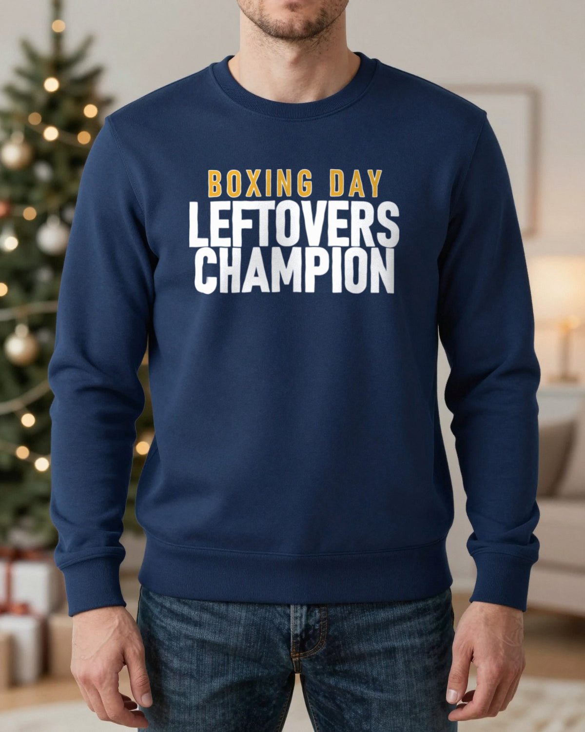 Boxing Day Leftovers Champion Funny Christmas Jumper & T-Shirt worn