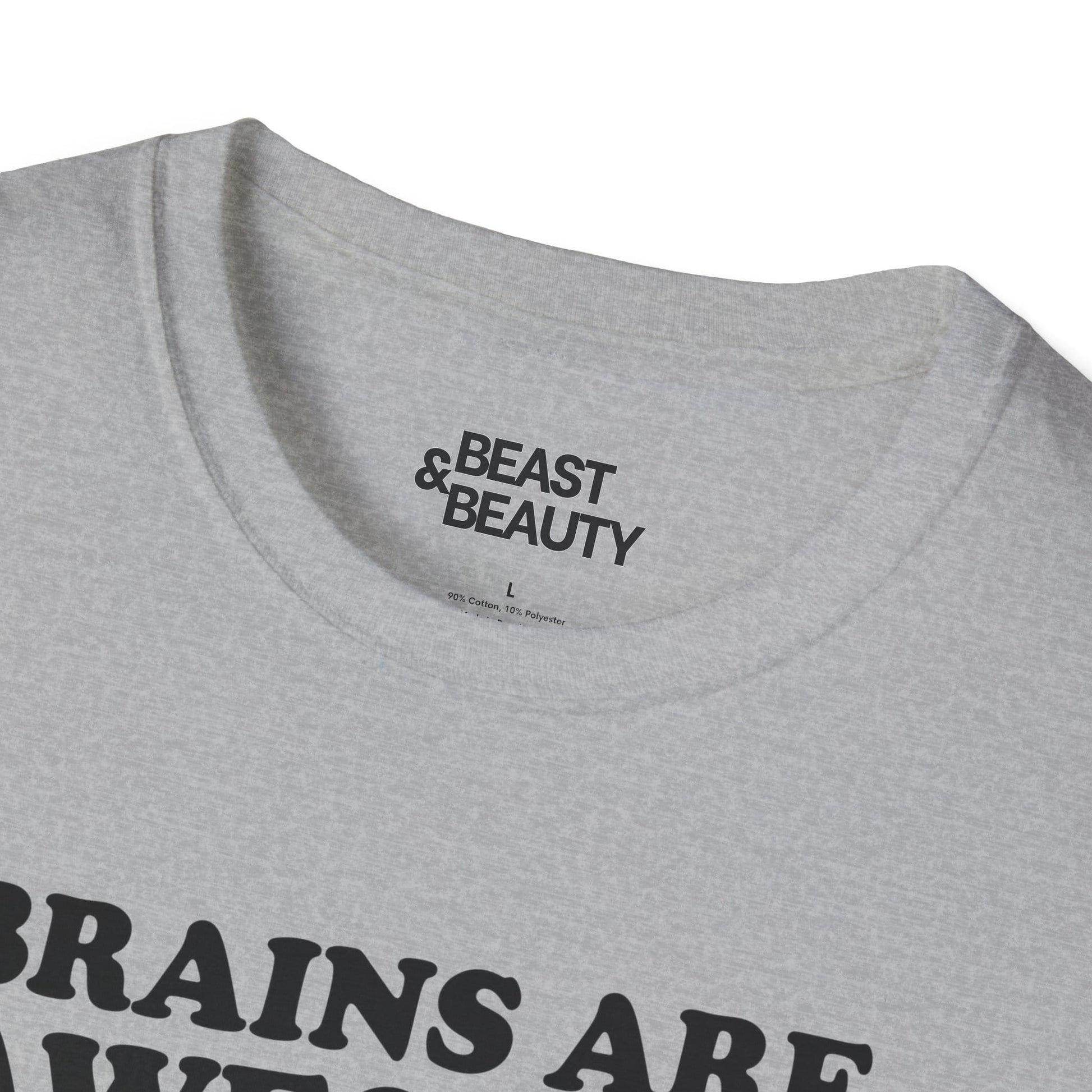 close-up of brains are awesome i wish you had one halloween t-shirt print detail