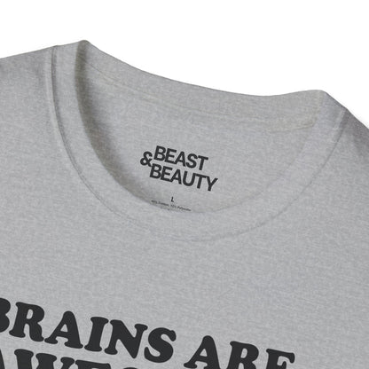 close-up of brains are awesome i wish you had one halloween t-shirt print detail