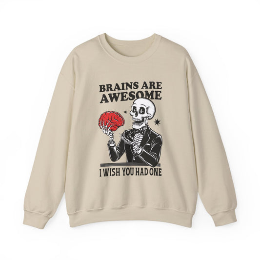 Brains Are Awesome Skeleton Halloween Sweatshirt - funny sweatshirt by Cheeky Business