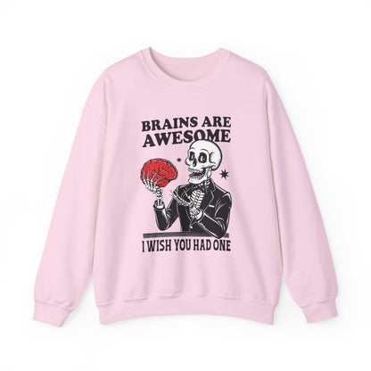 Brains Are Awesome Skeleton Halloween Sweatshirt - funny sweatshirt by Cheeky Business